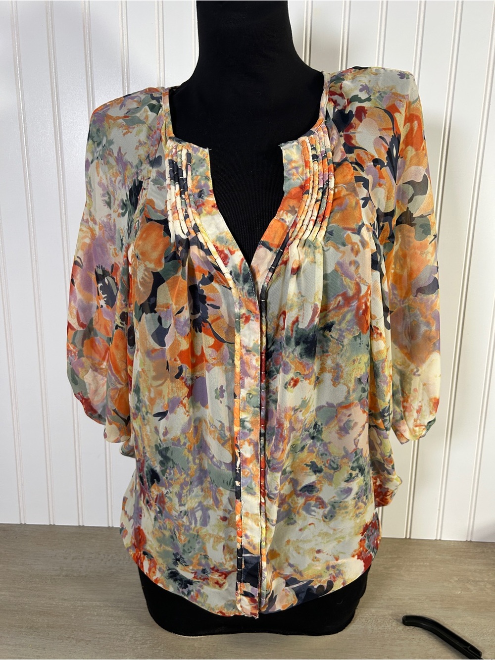 i jeans by Buffalo floral chiffon blouse in orange, cream, purple